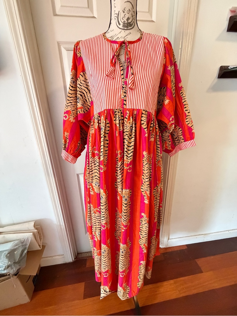 Vibrant Tiger Print Maxi Dress in Red and Pink by House of Sundar